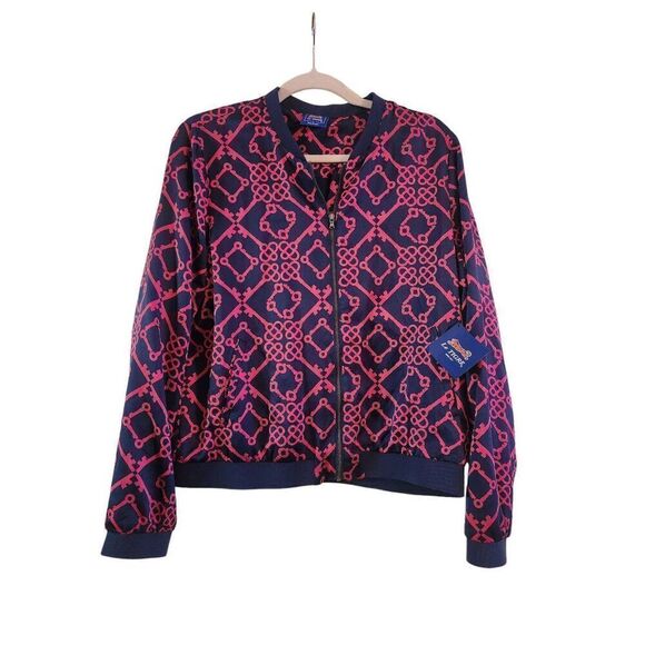 Le Tigre NWT lightweight bomber zip front jacket navy and pink key  print size L - Picture 2 of 7